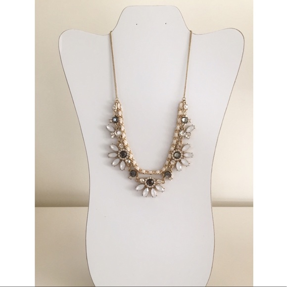 J. Crew Jewelry - NWOT J. Crew White & Smoke Crystal Floral Necklace